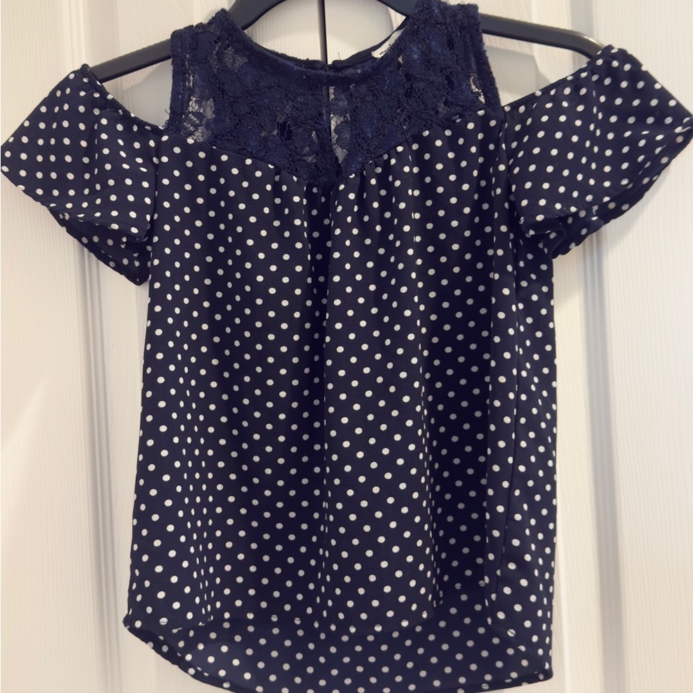 Monteau & Girl Navy and White Polka Dot Blouse